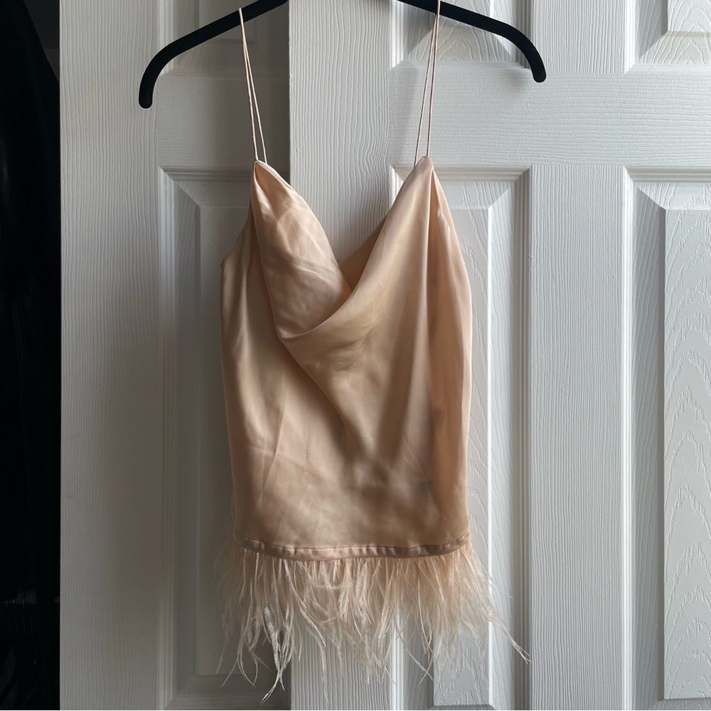 L'Academie from Revolve Satin Cowl Neck Camisole in Soft Beige